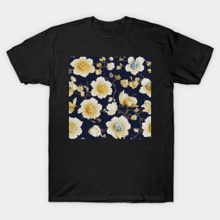 Ivory and Yellow Vintage Floral Pattern T-Shirt